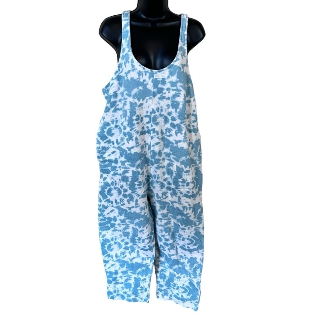 Colsie Baby Blue White Tie Dye Fleece Jumpsuit